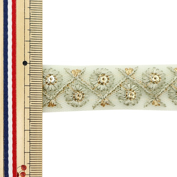 【数量5から】 手芸ブレード 『2022 インド刺繍ブレード グリーン×グリーン 158F』