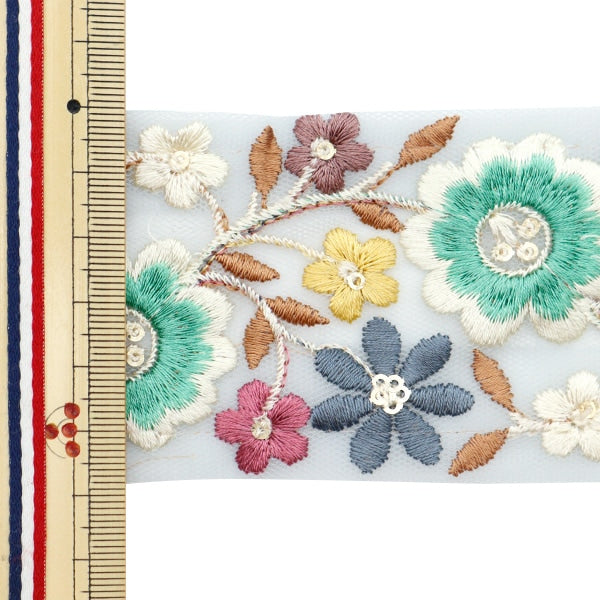 【数量5から】 手芸ブレード 『2022 インド刺繍ブレード ブルー×グリーン 332E』