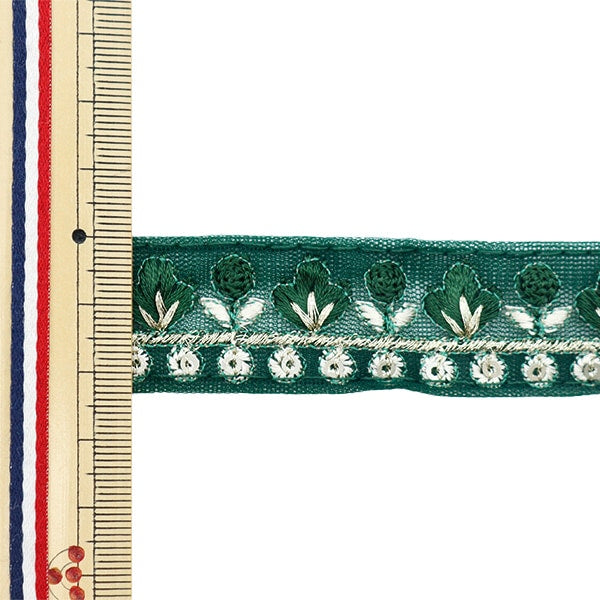 【数量5から】 手芸ブレード 『2022 インド刺繍ブレード グリーン×グリーン 45172B』