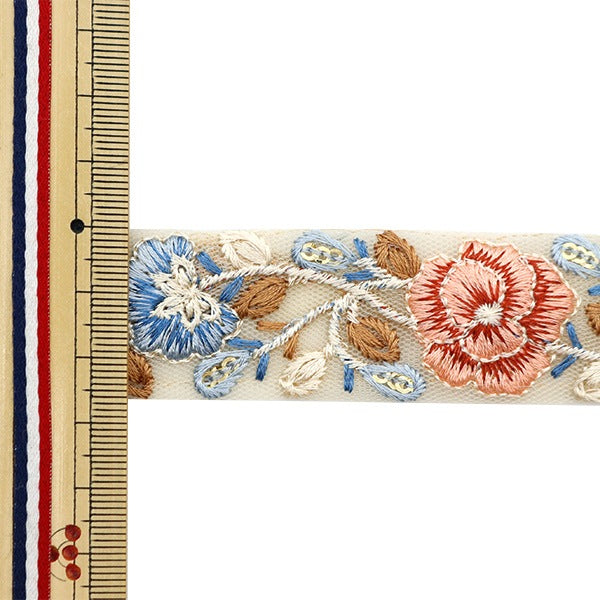 【数量5から】 手芸ブレード 『2023 インド刺繍ブレード ブルー×レッド 357B』