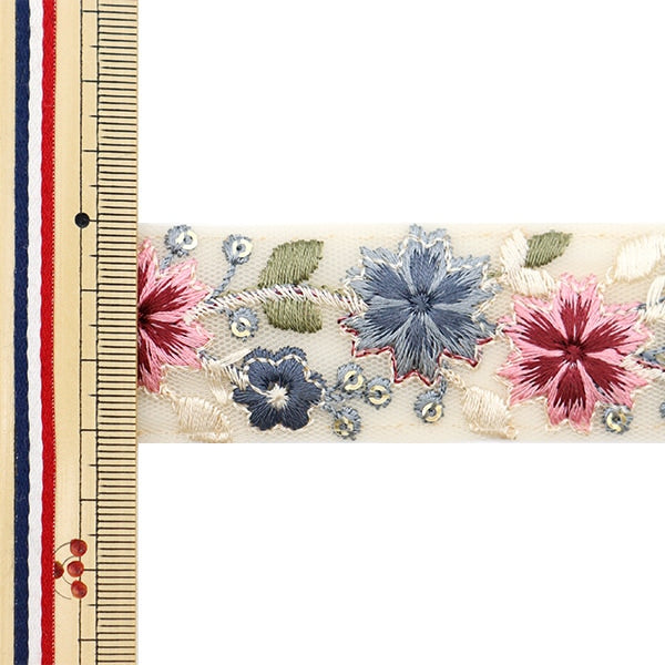 【数量5から】 手芸ブレード 『2023 インド刺繍ブレード ブルー×ピンク 359D』