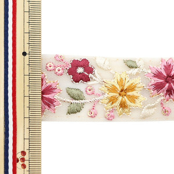 【数量5から】 手芸ブレード 『2023 インド刺繍ブレード イエロー×ピンク 359E』