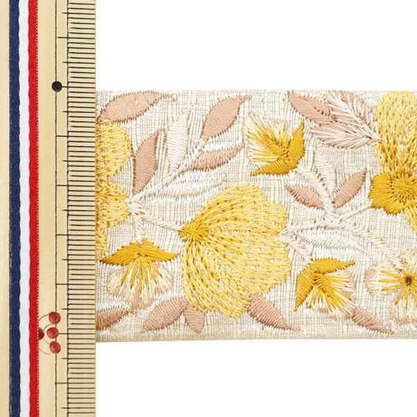 【数量5から】 手芸ブレード 『2023 インド刺繍ブレード ベージュ×イエロー 43210D』