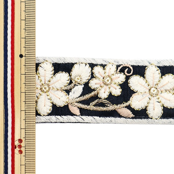 【数量5から】 手芸ブレード 『2023 インド刺繍ブレード ブラック×ホワイト 399A』