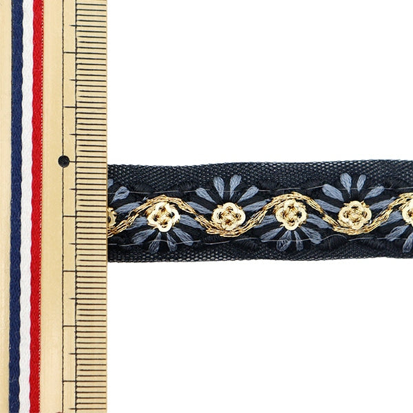 【数量5から】 手芸ブレード 『2023 インド刺繍ブレード ブラック×グレー 418A』