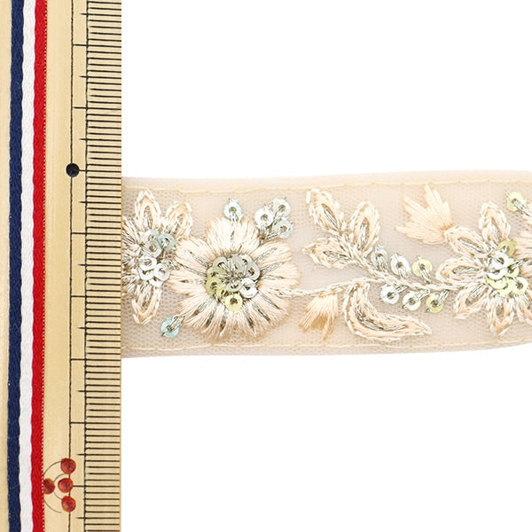 【数量5から】 手芸ブレード 『2023 インド刺繍ブレード ベージュ×ベージュ 435F』