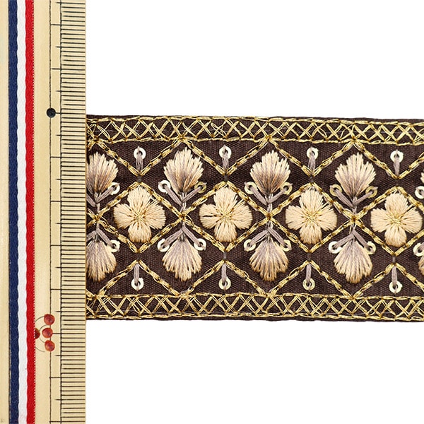 【数量5から】 手芸ブレード 『2023 インド刺繍ブレード ブラウン×ベージュ 142#4』