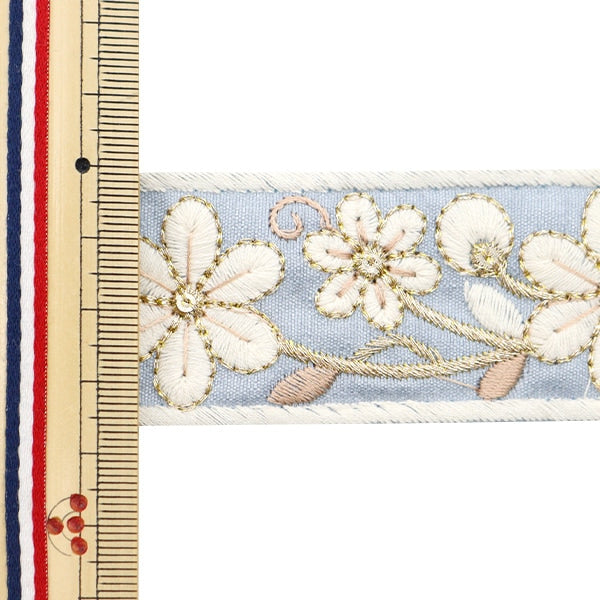 【数量5から】 手芸ブレード 『2023 インド刺繍ブレード ブルー×ホワイト 399E』