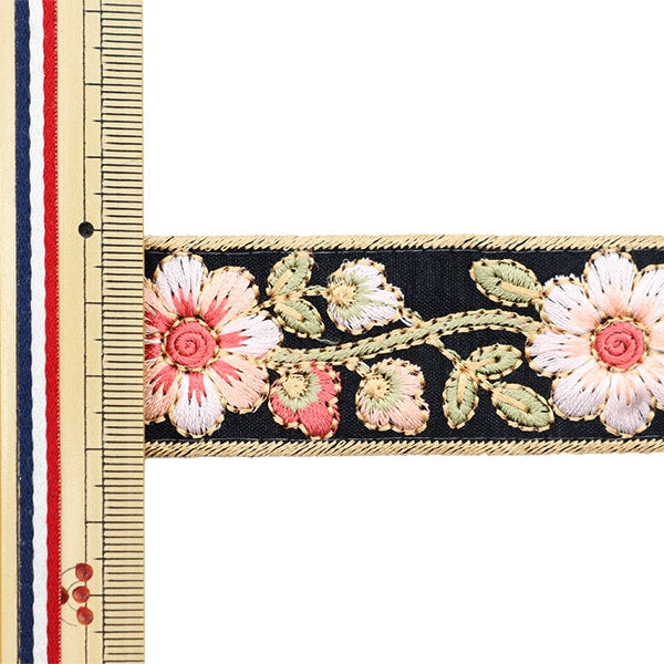 【数量5から】 手芸ブレード 『2023 インド刺繍ブレード ブラック×ピンク 45620#5』