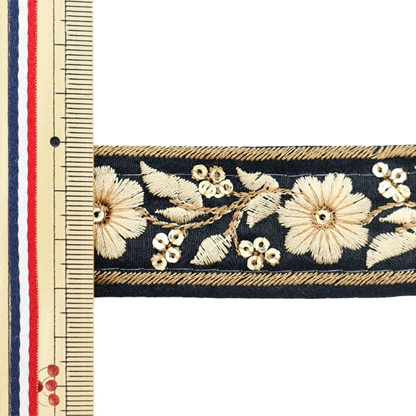 【数量5から】 手芸ブレード 『2023 インド刺繍ブレード ブラック×ベージュ 45641#1』