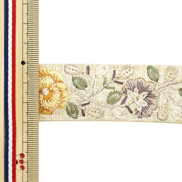 【数量5から】 手芸ブレード 『2023 インド刺繍ブレード ベージュ×イエロー 45725#1』