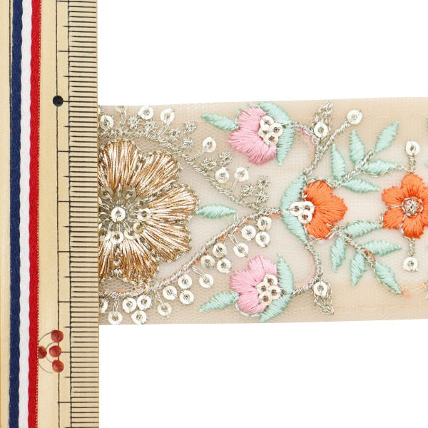 【数量5から】 手芸ブレード 『2023 インド刺繍ブレード ベージュ×オレンジ 786E』
