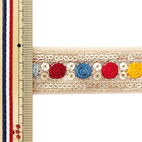 【数量5から】 手芸ブレード 『2023 インド刺繍ブレード ベージュ×ブルー 873I』
