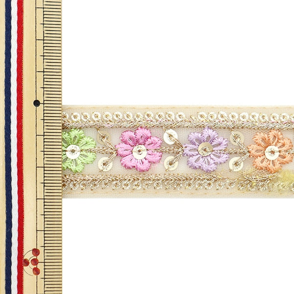 【数量5から】 手芸ブレード 『2023 インド刺繍ブレード ベージュ×パープル 877D』