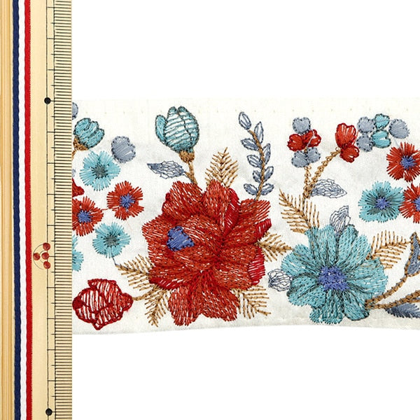 【数量5から】 手芸ブレード 『2023 インド刺繍ブレード ホワイト×レッド 3742E』