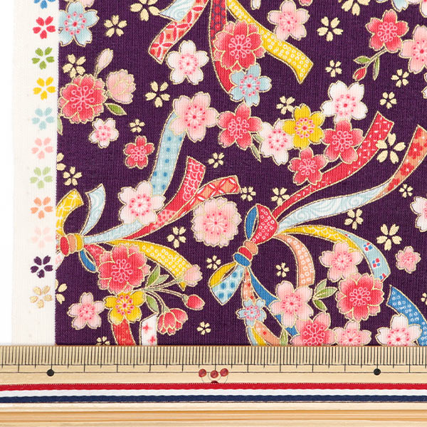 【数量5から】 生地 『スケア 金粉和柄 桜 紫 YU850238-1-3』