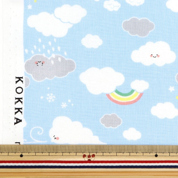 【数量5から】 生地 『シーチング カラフルキャンバス レインボー雲 ライトブルー COCAN-RAI-LBL』 KOKKA コッカ
