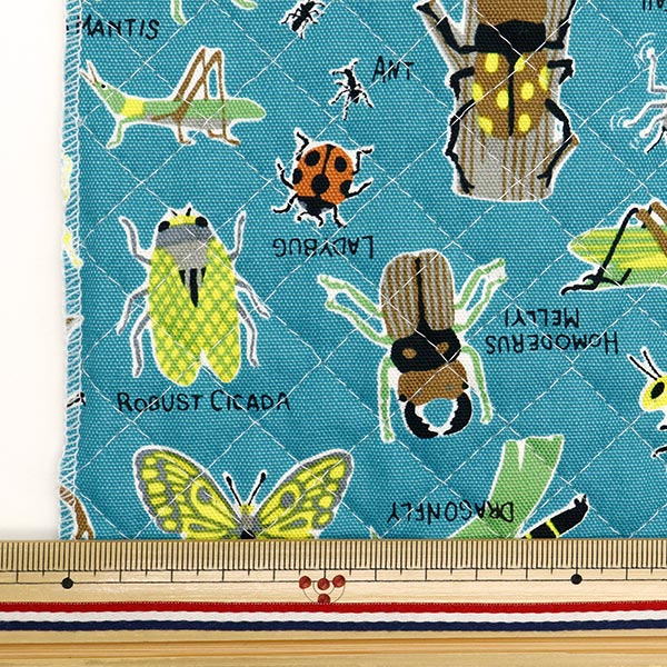 Fabric 『OxfordQuiltcarefle canvas insect picture book Cut Cloth Approximately 106 x 50cm Turquoise CQ -inc-TA " KOKKA
