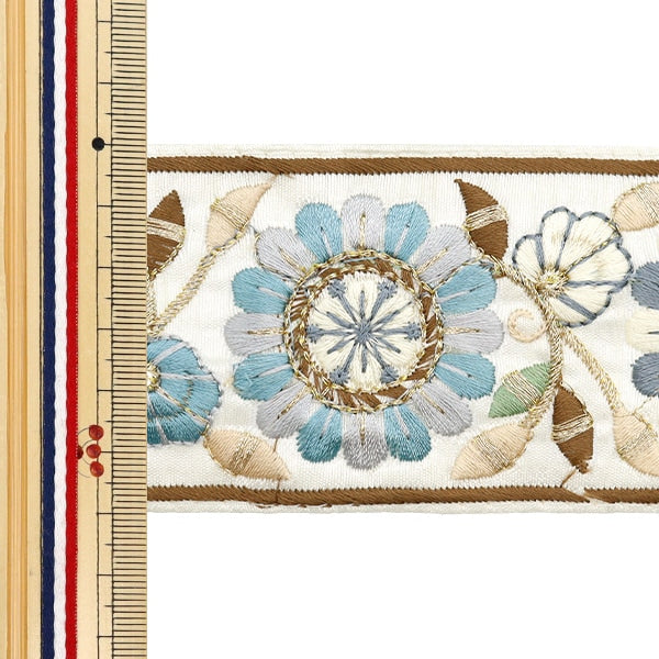 【数量5から】 手芸ブレード 『2024 インド刺繍ブレード ホワイト×ブルー M-306A1』