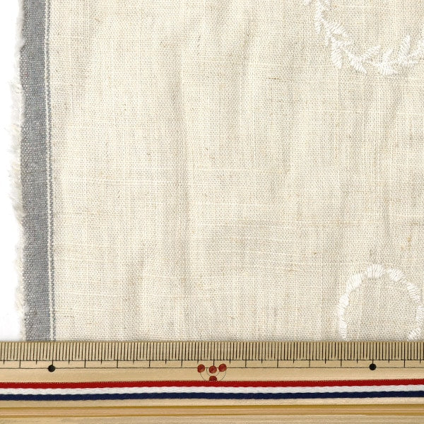 【数量5から】 生地 『とろみ リネンブレンド刺繍(サークル) キナリ×ホワイト LIRYEM-CIR-NA』