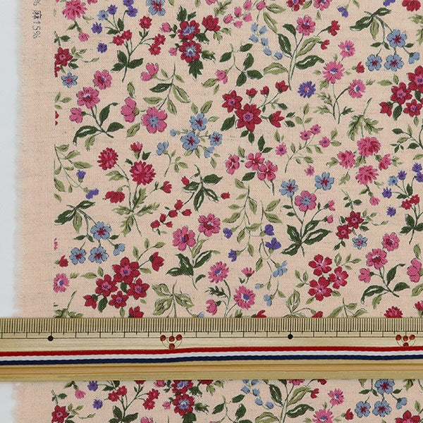 【数量5から】 生地 『綿麻シーチングソフト加工 小花 ピンク KTS7050-A』 COTTON KOBAYASHI コットンこばやし 小林繊維