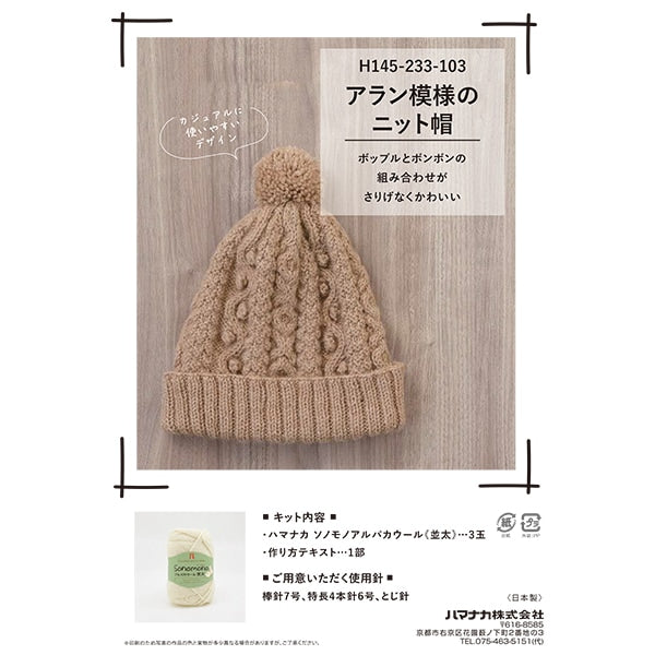 编织套件“艾伦图案针织帽棕色H145-233-103” Hamanaka