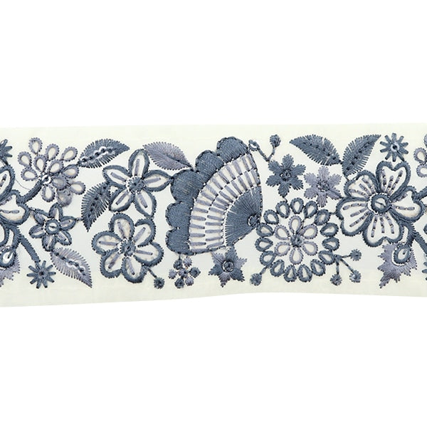 【数量5から】 手芸ブレード 『2022 インド刺繍ブレード クリーム×グレー 45133D』