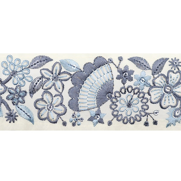 【数量5から】 手芸ブレード 『2022 インド刺繍ブレード クリーム×ブルー 45133I』