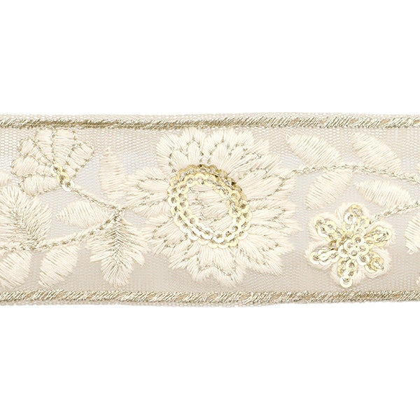 【数量5から】 手芸ブレード 『2023 インド刺繍ブレード ベージュ×ホワイト 367C』