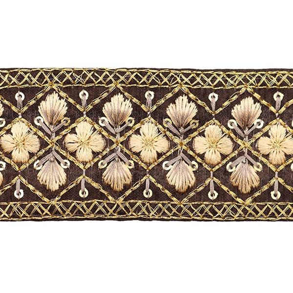 【数量5から】 手芸ブレード 『2023 インド刺繍ブレード ブラウン×ベージュ 142#4』