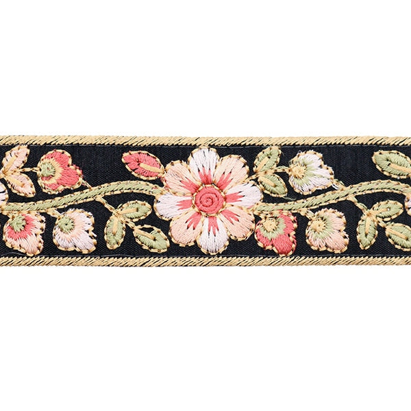 【数量5から】 手芸ブレード 『2023 インド刺繍ブレード ブラック×ピンク 45620#5』