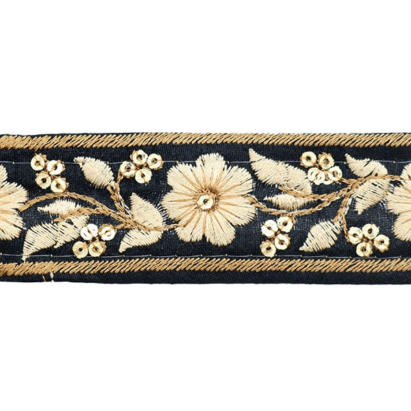 【数量5から】 手芸ブレード 『2023 インド刺繍ブレード ブラック×ベージュ 45641#1』