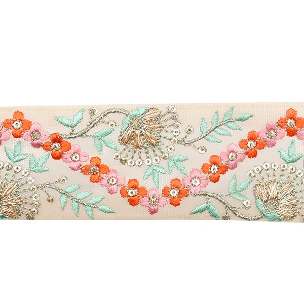 【数量5から】 手芸ブレード 『2023 インド刺繍ブレード ベージュ×オレンジ 779E』