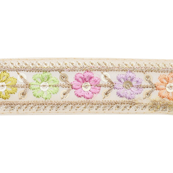 【数量5から】 手芸ブレード 『2023 インド刺繍ブレード ベージュ×パープル 877D』