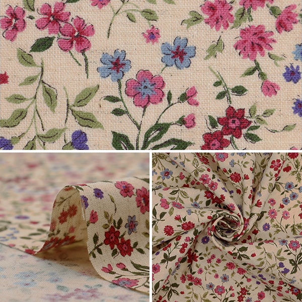 【数量5から】 生地 『綿麻シーチングソフト加工 小花 ピンク KTS7050-A』 COTTON KOBAYASHI コットンこばやし 小林繊維