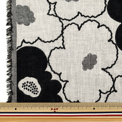 [Quantity from 5] Fabric “Uhayako cloth Banshuori double weaveJacquard Peach flower black UP5992-A" COTTON KOBAYASHI