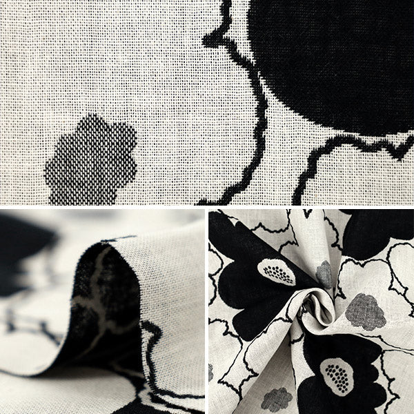 [Quantity from 5] Fabric “Uhayako cloth Banshuori double weaveJacquard Peach flower black UP5992-A" COTTON KOBAYASHI