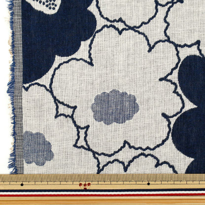 [Quantity from 5] Fabric “Uhayako cloth Banshuori double weaveJacquard Peach flower blue UP5992-B" COTTON KOBAYASHI