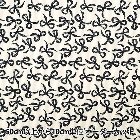 [Quantity from 5] Fabric ``Fine call Ribbon Off-white x black NRF-16-OWBK"