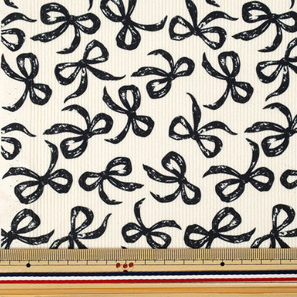 [Quantity from 5] Fabric ``Fine call Ribbon Off-white x black NRF-16-OWBK"