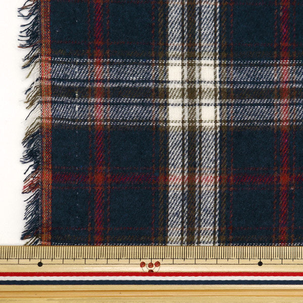 [From quantity 5] Fabric 『Fabric Wrinkle Brushed check Navy red check TC-CHE-6nvre"