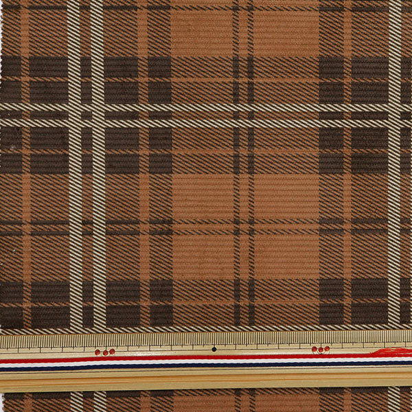 [From quantity 5] Fabric "11W Corduroy Software Processing Check Camel COR11P-CHE-CB"