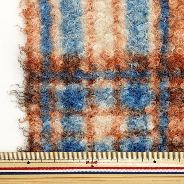 [From quantity 5] Fabric "Curly Wool Like Brown Blue Check CRWLLK-6BRBLC"