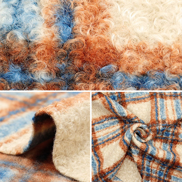 [From quantity 5] Fabric "Curly Wool Like Brown Blue Check CRWLLK-6BRBLC"