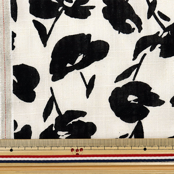 [Quantity starting from 5] Fabric "Toromi Linen Print FLORALDOTS White x Black LIRYP-FD-WHBK"