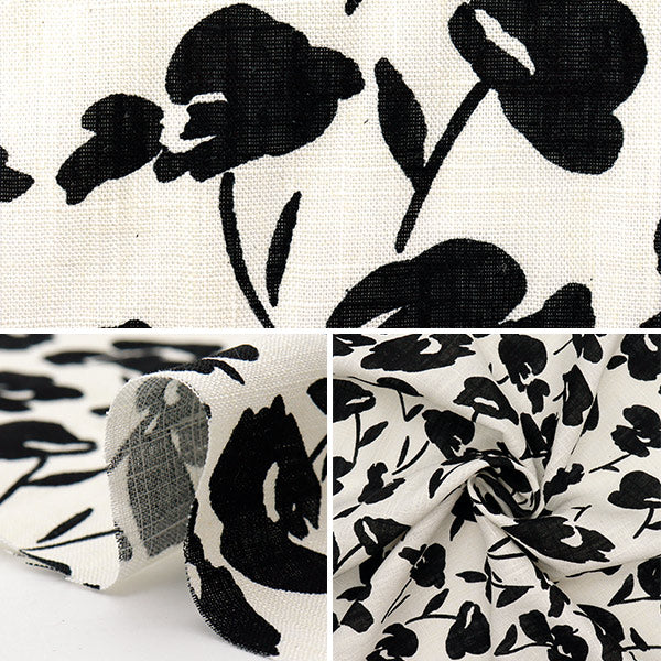 [Quantity starting from 5] Fabric "Toromi Linen Print FLORALDOTS White x Black LIRYP-FD-WHBK"