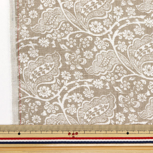 [Quantity starting from 5] Fabric "Toromi Linen Print LEAFCHINTZ Beige LIRYP-LC-BE"