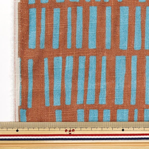 [Quantity starting from 5] Fabric "Toromi Linen Print NORDICGEOMETRY Orange x Blue LIRYP-NG-ORBL"