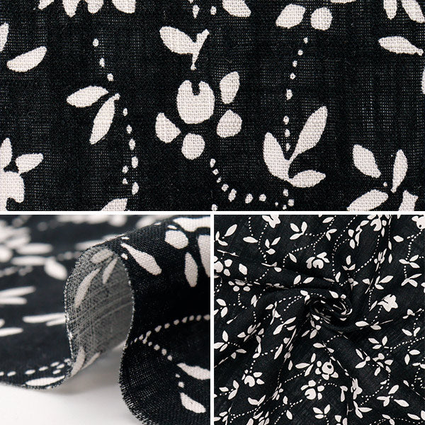 [Quantity starting from 5] Fabric "Toromi Linen Print WHITEIVY Black x White LIRYP-WI-BKWH"