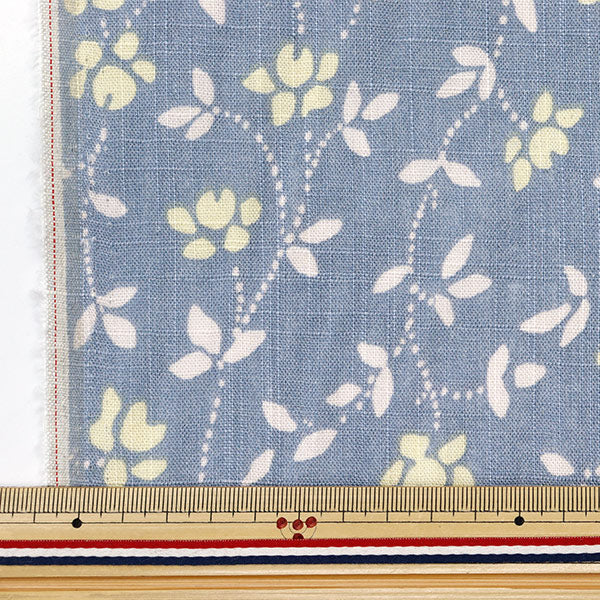 [Quantity starting from 5] Fabric "Toromi Linen Print WHITEIVY Blue x Yellow LIRYP-WI-BLYE"
